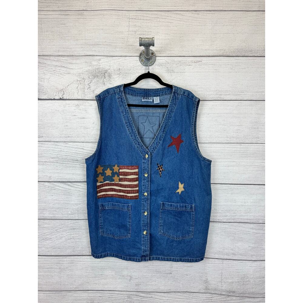 Haik's Vintage Women's Denim USA Patch Sleeveless Vest Size 2X